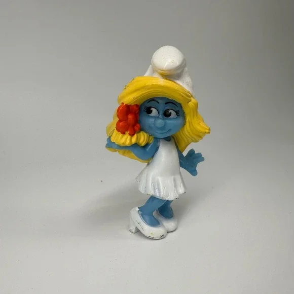 Smurf Smurfette Toy Figure 2011 Peyo Made for McDonalds‎ Red Flower White Dress - Picture 2 of 8